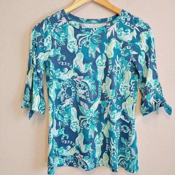 Lilly Pulitzer Preston Top Tidal Wave In The Details T-Shirt Sz XXS - Picture 1 of 8